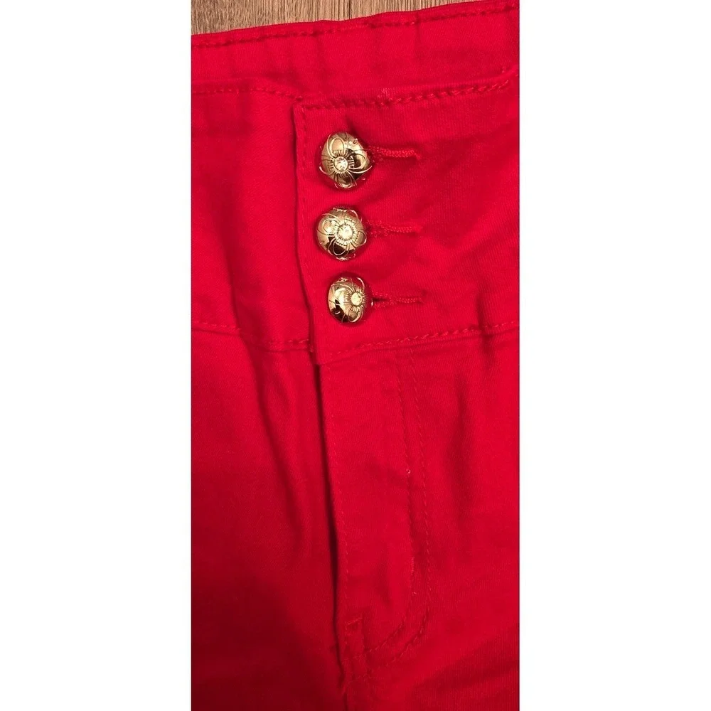 Silver Diva‎ Red Distressed Skinny Jeans High Rise Rhinestone Pocket Size 9